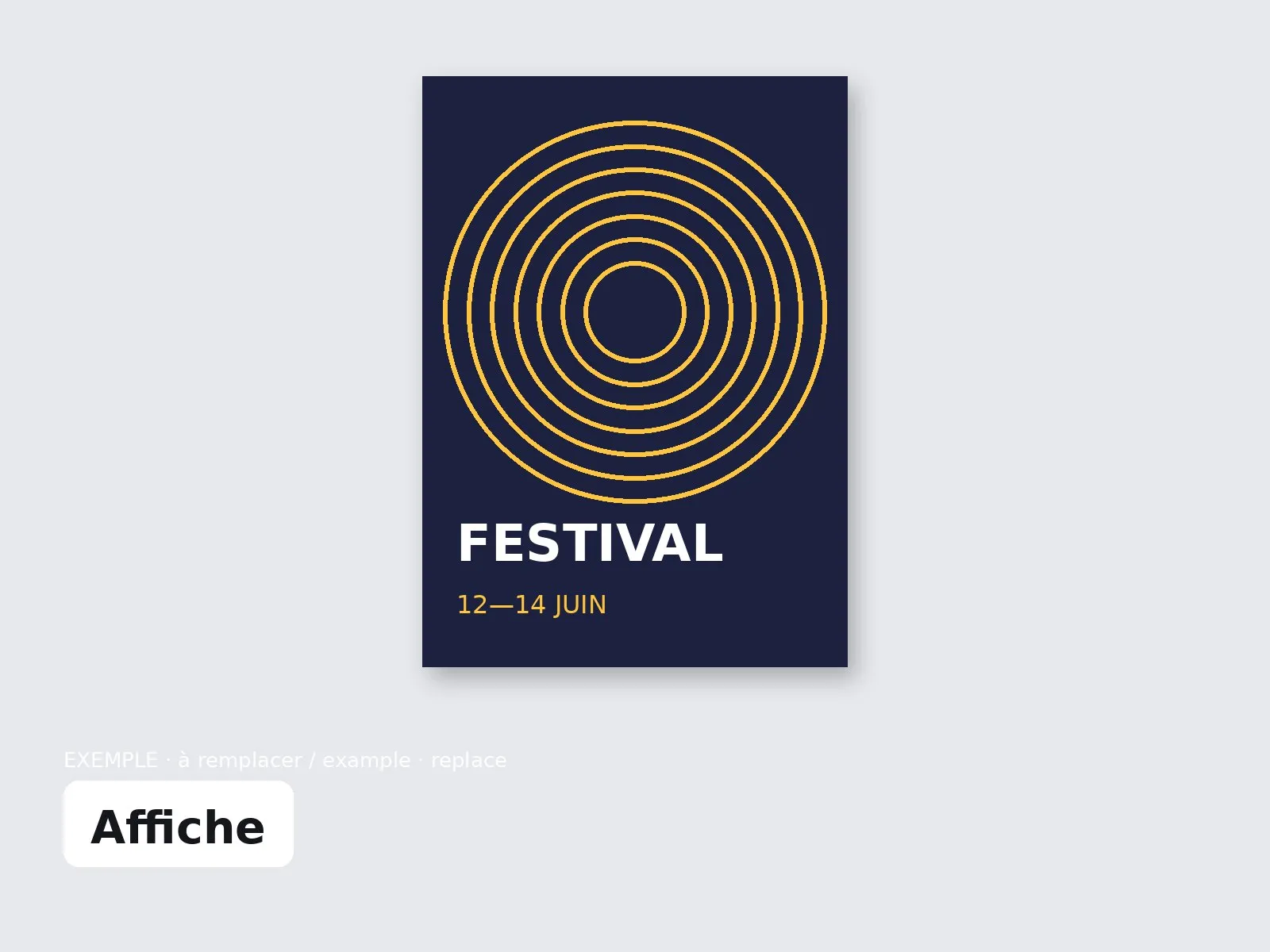 Affiche bleu nuit avec des cercles jaunes concentriques